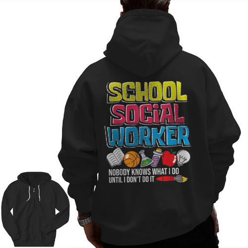 School Social Worker Teacher Caseworker Public Servant LSW Men Zip Up Hoodie Back Print - teacherstshirts.com