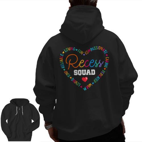 School For Teachers Students Monitor Recess Crew Team Men Zip Up Hoodie Back Print - teacherstshirts.com UK