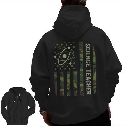 Science Teacher Camo American Flag Back To School Men Zip Up Hoodie Back Print - teacherstshirts.com