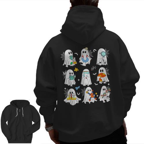 Science Teacher Ghost Laboratory Halloween Teacher Men Zip Up Hoodie Back Print - teacherstshirts.com AU