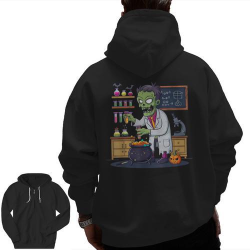 Science Teacher Halloween Shirt Zombie Chemistry Scientist Men Zip Up Hoodie Back Print - teacherstshirts.com