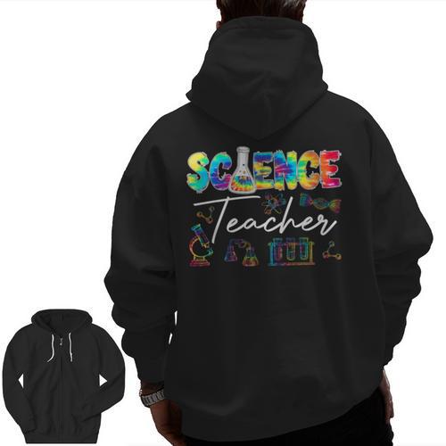 Science Teacher Tie Dye First Day Of School Back To School Men Women Girls Kids Men Zip Up Hoodie Back Print - teacherstshirts.com UK