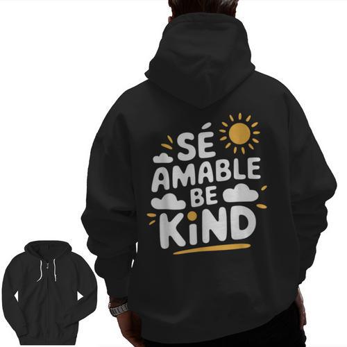 SÉ AMABLE Be Kind Bilingual Teacher Maestra Spanish Teacher Men Zip Up Hoodie Back Print - teacherstshirts.com AU