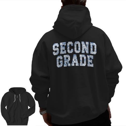 Second Grade Floral Blue Back To School 2nd Grade Teacher Men Zip Up Hoodie Back Print - teacherstshirts.com UK