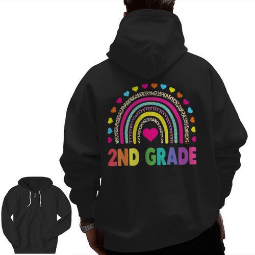 Second Grade Rainbow Girls Boys Teacher Team 2nd Grade Squad Men Zip Up Hoodie Back Print - teacherstshirts.com AU
