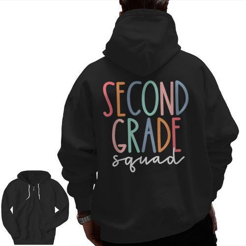 Second Grade Squad 2nd Grade Teacher Women Back To School Men Zip Up Hoodie Back Print - teacherstshirts.com