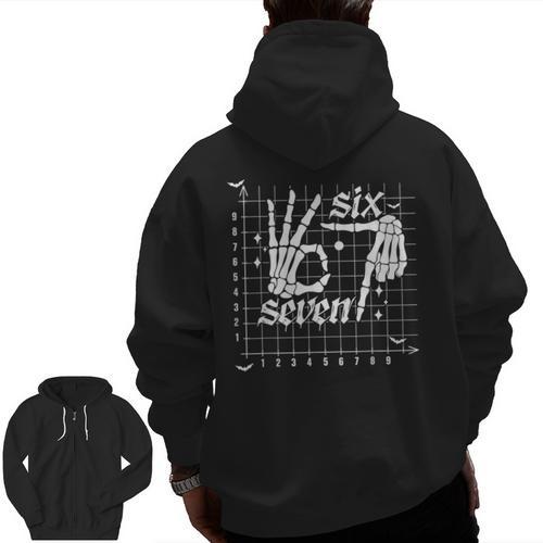 Six Seven Coordinate 67 Skeleton Math Teacher 67 Men Zip Up Hoodie Back Print - teacherstshirts.com DE