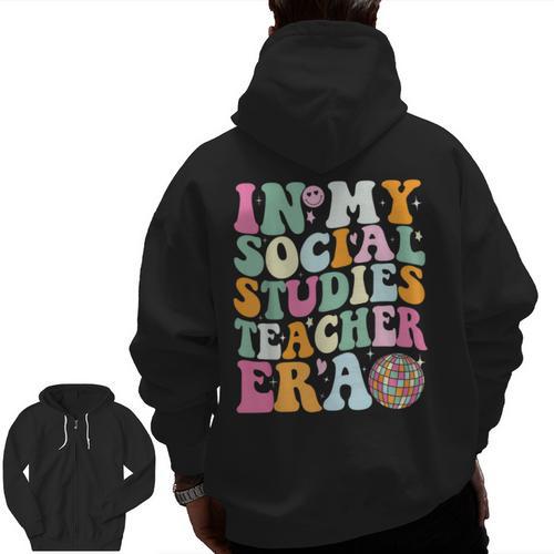 In My Social Studies Teacher Era Cute Social Studies Teacher Men Zip Up Hoodie Back Print - teacherstshirts.com AU
