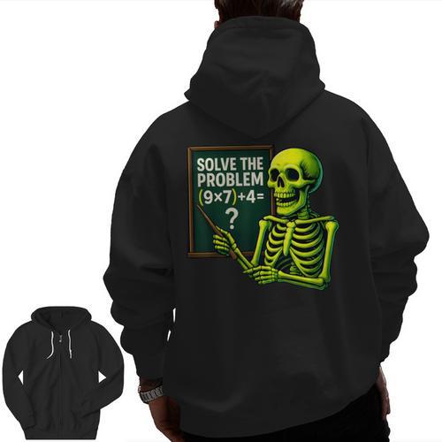 Solve The Problem Skeleton Teacher Halloween Math Six Seven Men Zip Up Hoodie Back Print - teacherstshirts.com