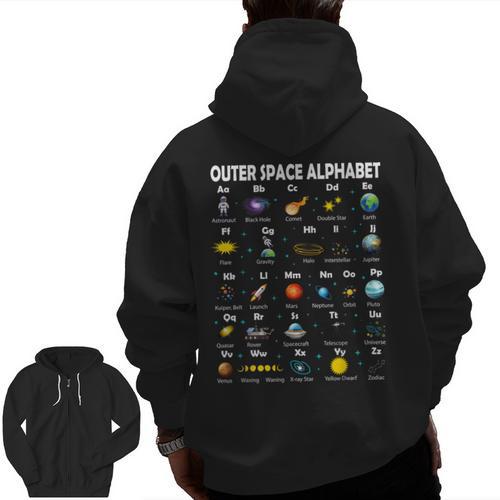 Space Alphabet Galaxy Astronaut Planets Student Teacher Men Zip Up Hoodie Back Print - teacherstshirts.com