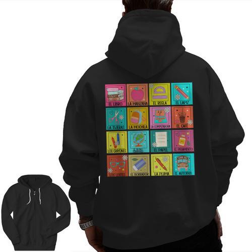 Spanish Teacher Back To School Maestra Dual Language Crew Men Zip Up Hoodie Back Print - teacherstshirts.com