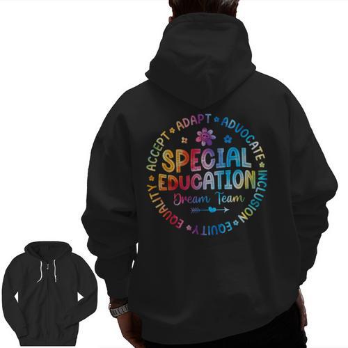Special Education Squad Dream Team SPED Teacher Back School Men Zip Up Hoodie Back Print - teacherstshirts.com