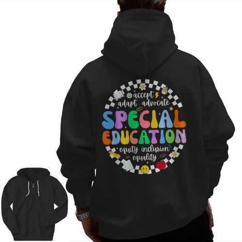 Special Education Teacher SPED Squad Team Kids Men Groovy Men Zip Up Hoodie Back Print - teacherstshirts.com