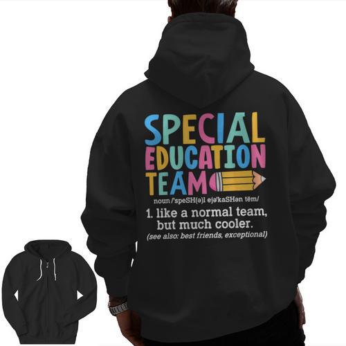 Special Education Team Definition Retro Ed Team Crew Teacher Men Zip Up Hoodie Back Print - teacherstshirts.com UK
