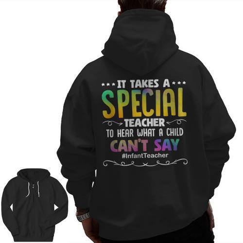Special Teacher Daycare School Childcare Infant Teacher Men Zip Up Hoodie Back Print - teacherstshirts.com AU