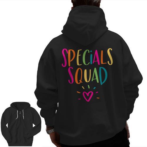 Specials Squad Art Music PE Tech Gym Teacher Team Men Zip Up Hoodie Back Print - teacherstshirts.com AU