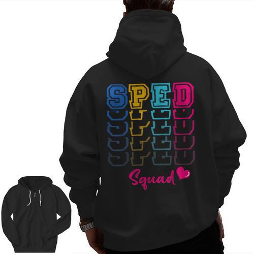 SPED Squad Proud Special Education Para Teacher Colorful Men Zip Up Hoodie Back Print - teacherstshirts.com