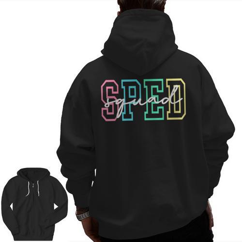 SPED Squad Team SPED Teacher Special Education Teacher Men Zip Up Hoodie Back Print - teacherstshirts.com UK