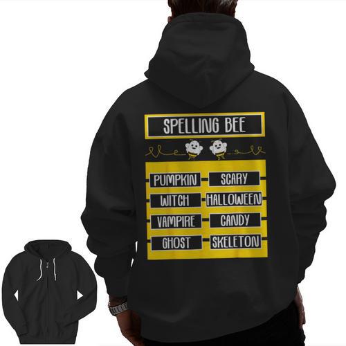 Spelling Bee Halloween Teachers Bee Spelling Competition Men Zip Up Hoodie Back Print - teacherstshirts.com