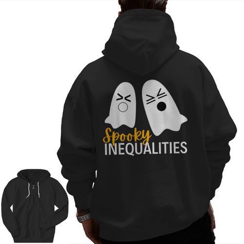 Spooky Ghost Inequalities Halloween Math Teacher Men Zip Up Hoodie Back Print - teacherstshirts.com