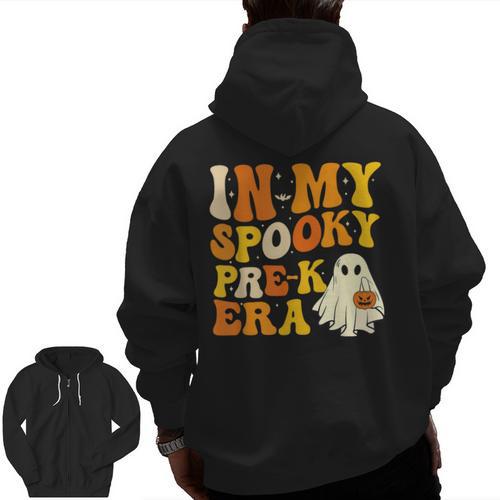 In My Spooky PRE-K Teacher Era Halloween Costume Tee Men Zip Up Hoodie Back Print - teacherstshirts.com CA