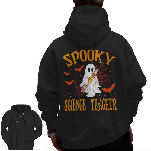 Spooky Science Teacher Ghost Halloween School Women Men Zip Up Hoodie Back Print - teacherstshirts.com AU