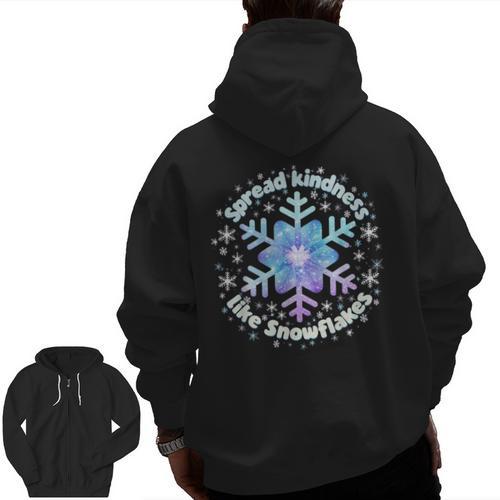 Spread Kindness Like Snowflakes Christmas Teacher Unity Day Men Zip Up Hoodie Back Print - teacherstshirts.com DE