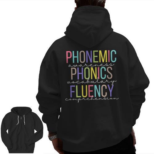 Spring Easter Reading Teacher Science Of Reading Men Zip Up Hoodie Back Print - teacherstshirts.com AU
