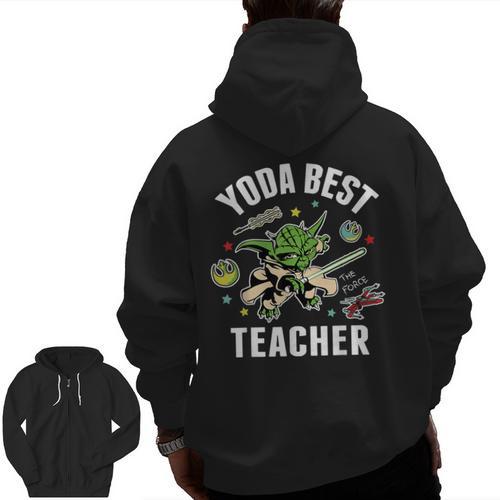 Star Wars Yoda Best Teacher Icons Men Zip Up Hoodie Back Print - teacherstshirts.com