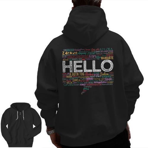 Start With Hello Different World Language Learning Teacher Men Zip Up Hoodie Back Print - teacherstshirts.com DE