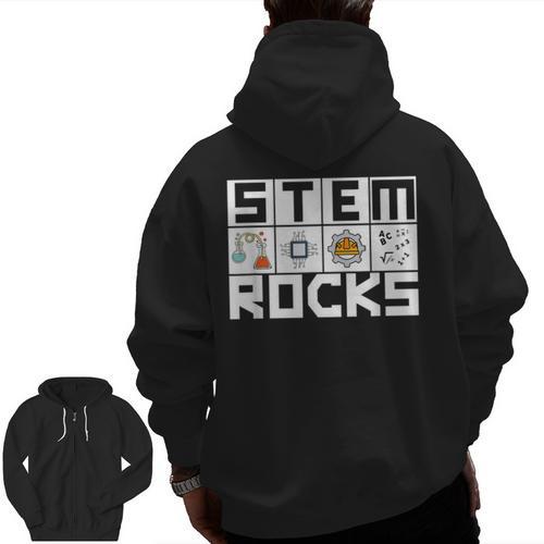 STEM Rocks Science Technology Engineering Math STEM Teacher Men Zip Up Hoodie Back Print - teacherstshirts.com