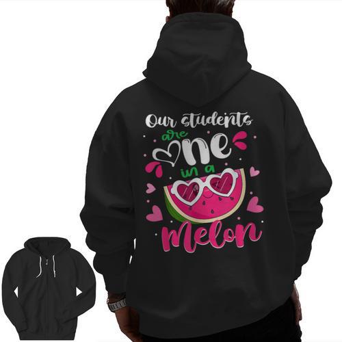 Our Students Are One In A Melon Teacher Watermelon Summer Men Zip Up Hoodie Back Print - teacherstshirts.com UK