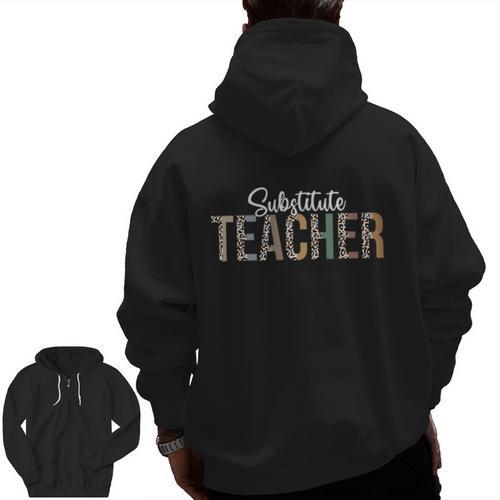 Substitute Teacher Supplies For Teachers Leopard For Men Women Men Zip Up Hoodie Back Print - teacherstshirts.com
