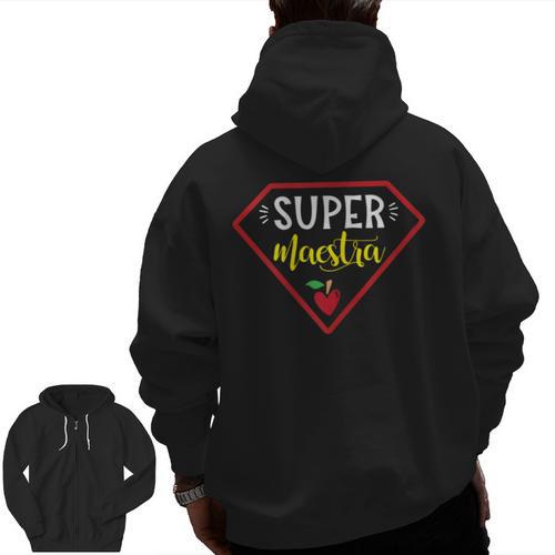 Super Heroe Maestra Espanol Spanish Super Teacher Men Zip Up Hoodie Back Print - teacherstshirts.com UK