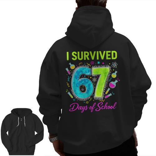 I Survived 67 Days Of School 67 Meme Science Teacher Men Zip Up Hoodie Back Print - teacherstshirts.com AU