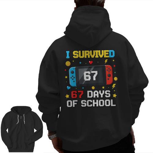 I Survived 67 Days Of School 67 Teacher Squad Matching Men Zip Up Hoodie Back Print - teacherstshirts.com CA