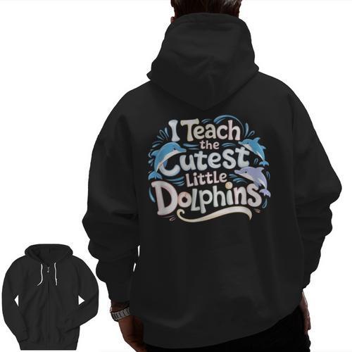 I Teach The Cutest Little Dolphins Cute Animal Teacher Men Zip Up Hoodie Back Print - teacherstshirts.com UK