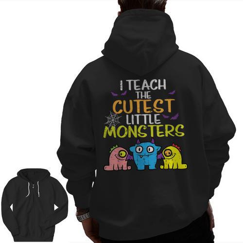 I Teach Cutest Little Monsters Halloween Teacher Men Women Men Zip Up Hoodie Back Print - teacherstshirts.com