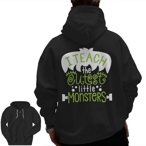 I Teach The Cutest Little Monsters Halloween Teacher Spooky Men Zip Up Hoodie Back Print - teacherstshirts.com UK