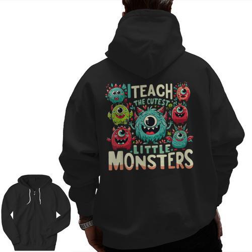 I Teach The Cutest Little Monsters Teacher Halloween Outfit Men Zip Up Hoodie Back Print - teacherstshirts.com UK