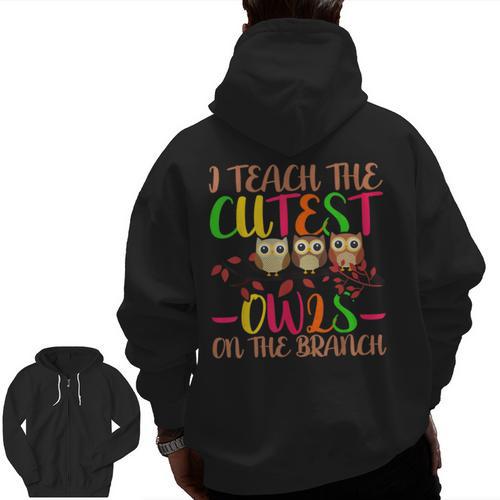 I Teach The Cutest Owls Christmas Or Teachers Day Men Zip Up Hoodie Back Print - teacherstshirts.com UK