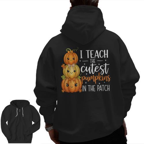 I Teach The Cutest Pumpkins In The Patch Fall Autumn Teacher Men Zip Up Hoodie Back Print - teacherstshirts.com UK