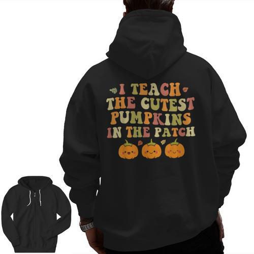 I Teach The Cutest Pumpkins In The Patch Fall Season Teacher Men Zip Up Hoodie Back Print - teacherstshirts.com UK