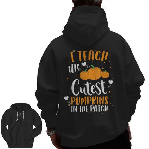 I Teach The Cutest Pumpkins In The Patch Teacher School For Men Women Kids Men Zip Up Hoodie Back Print - teacherstshirts.com