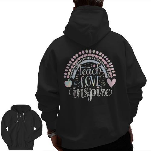 Teach Love Inspire Teacher Men Zip Up Hoodie Back Print - teacherstshirts.com CA