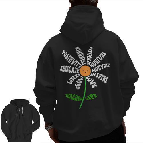 Teach Love Inspire Teachers Inspirational Flower Teachers Men Zip Up Hoodie Back Print - teacherstshirts.com DE