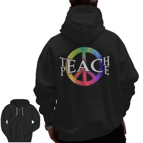Teach Peace For Teachers And Educators Counselor Men Zip Up Hoodie Back Print - teacherstshirts.com UK