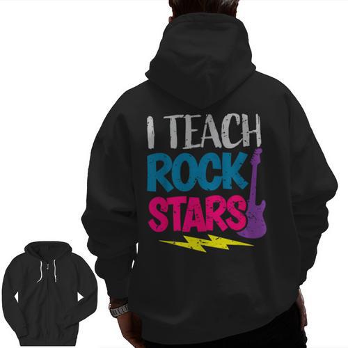 I Teach Rockstars Tee Orchestra Music Teacher Back To School Men Zip Up Hoodie Back Print - teacherstshirts.com