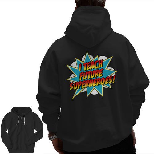 I Teach Superheroes Retro Comic Super Teacher Graphic Men Zip Up Hoodie Back Print - teacherstshirts.com AU
