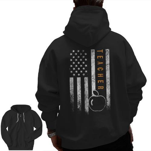 Teacher American Flag Teacher's Day Teaching Men Zip Up Hoodie Back Print - teacherstshirts.com UK